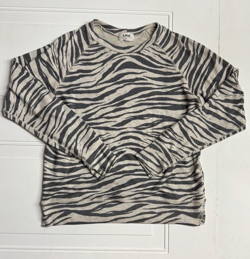 LNA Revolve Womens Sz S Jillyan Zebra Animal Print Raglan Sweatshirt Top Blouse